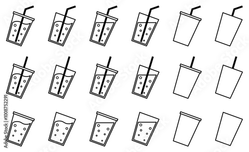 様々な形の飲物、ドリンク、ジュースのベクターイラストセット