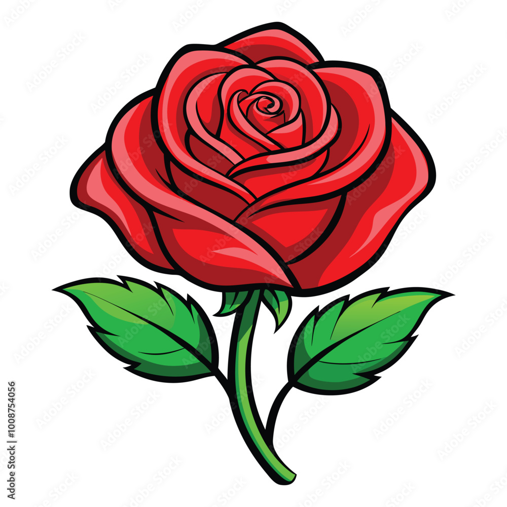 A red rose with green leaves A red rose with green leaves