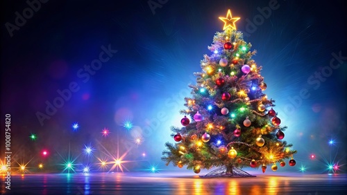 Sparkling Christmas Tree with Colorful Lights and Ornaments