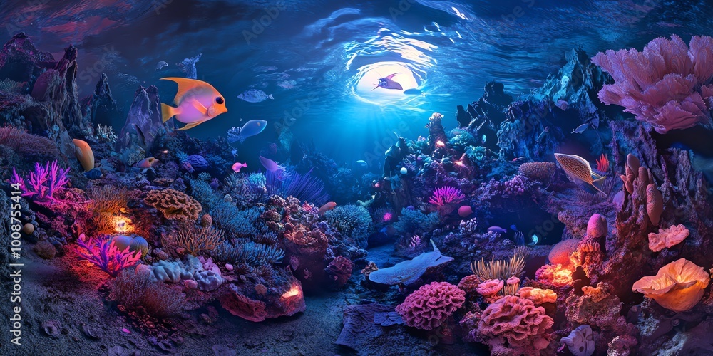 Obraz premium Colorful underwater scene with mushrooms