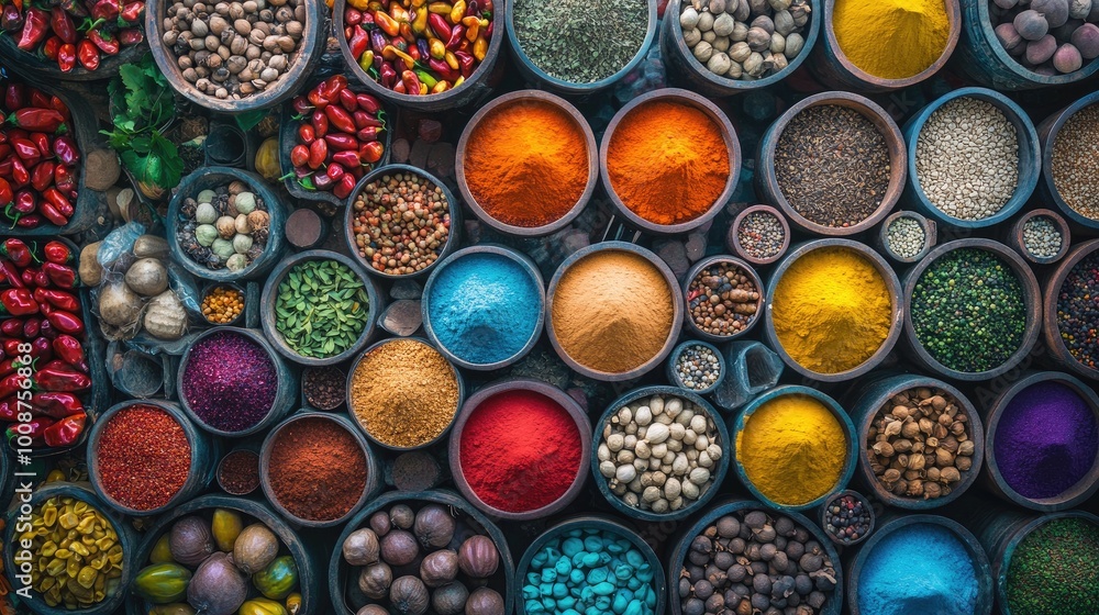Vibrant Selection of Spices and Herbs in Bowls Vibrant Selection of Spices and Herbs in Bowls