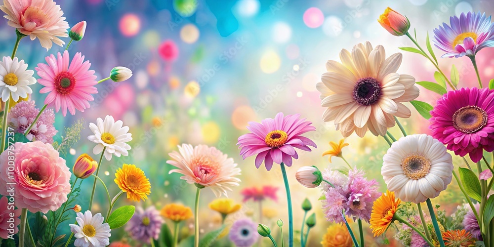 Blooming Paradise A vibrant bouquet of colorful flowers, capturing the essence of spring's beauty, set against a delicate backdrop of blurred lights. Blooming Paradise A vibrant bouquet of colorful flowers, capturing the essence of spring's beauty, set against a delicate backdrop of blurred lights.