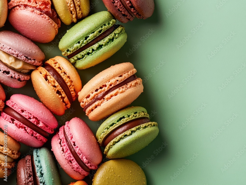 Close-up of colorful macarons in a vibrant arrangement, AI generated Close-up of colorful macarons in a vibrant arrangement, AI generated