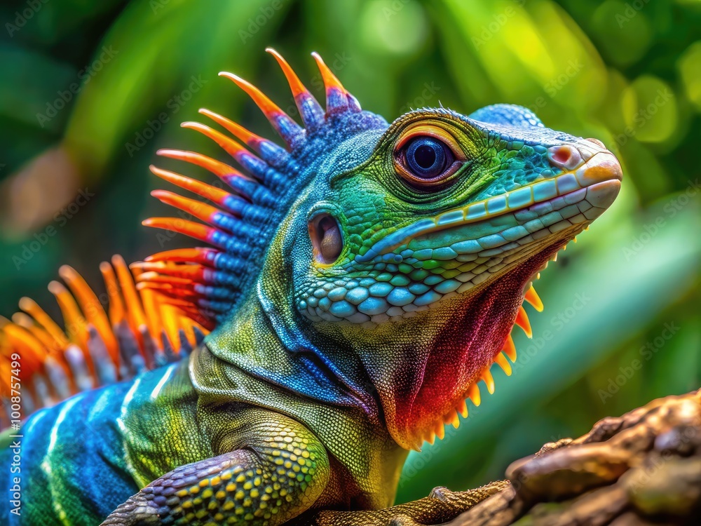 Obraz premium Vibrant Philippine Sailfin Lizard Displaying Its Colorful Fins in a Natural Tropical Habitat