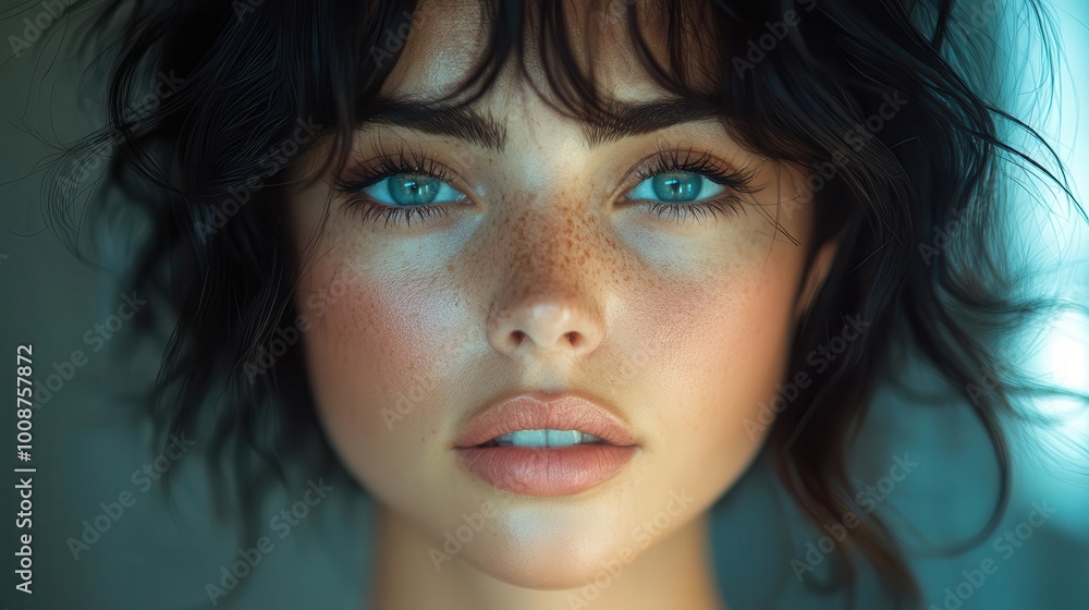 closeup portrait of a woman with an edgy textured lob haircut showcasing bold style and confidence in a vibrant studio setting closeup portrait of a woman with an edgy textured lob haircut showcasing bold style and confidence in a vibrant studio setting
