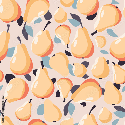 Vector seamless pattern with sweet yellow pears on pastel pink background