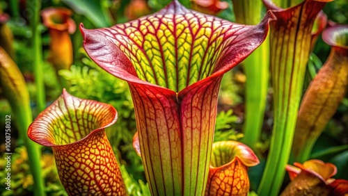 Vibrant pitcher plant flower showcasing unique shape and colors in a natural botanical setting photo