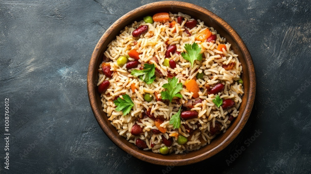 Top view of rajma chawal, a hearty South Asian dish popular with kids. Copy space available Top view of rajma chawal, a hearty South Asian dish popular with kids. Copy space available