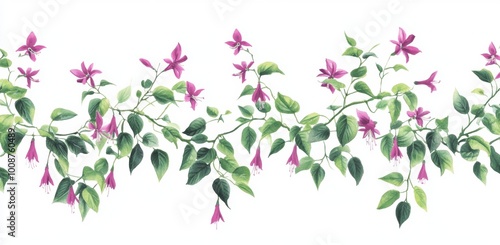 Wallpaper Mural Flowers, buds, and leaves on a branch of a blooming spring bush. Hand drawn watercolor illustration on a white background. Torontodigital.ca