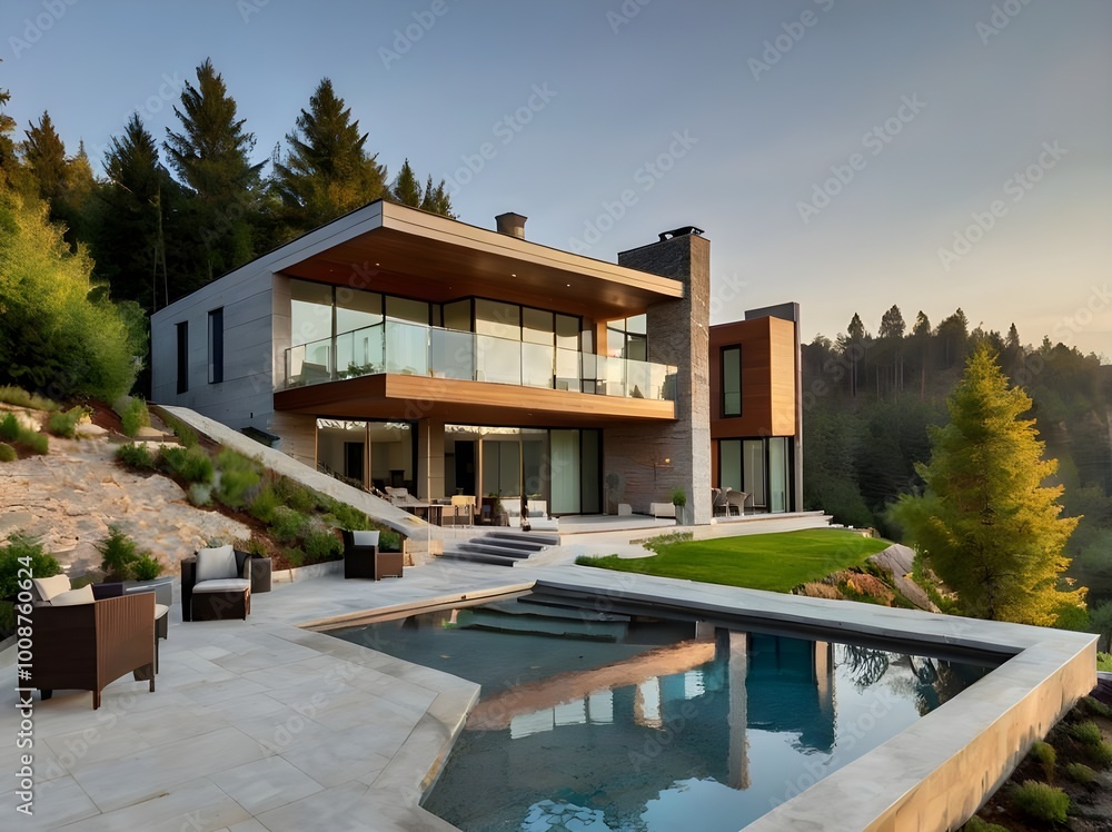 Fototapeta premium 3d View of luxurious house with modern architecturl home design