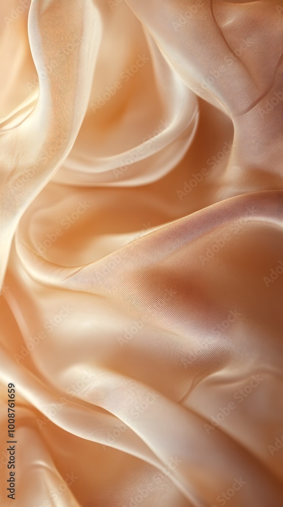 Fototapeta premium A close-up of soft, flowing cream-colored silk with subtle shimmering light reflections