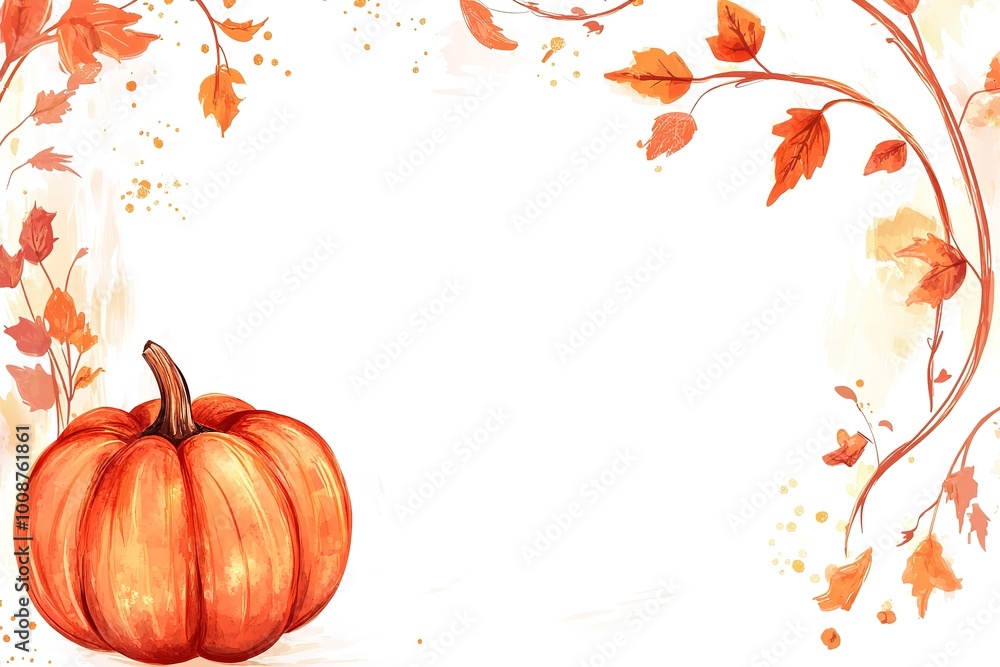 Naklejka premium Autumn Pumpkin and leaves - illustrated background. 