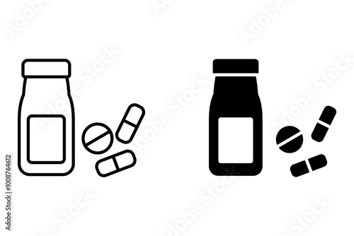 Medicine, medicine bottle and fills, medicine 
icon set, for your website design, logo, app, UI Vector design. User icon, silhouette isolated on white background.

