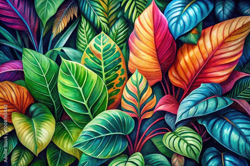 custom made wallpaper toronto digitalVibrant Tropical Leaves Watercolor Painting Perfect for Nature-Inspired Art and Design Projects