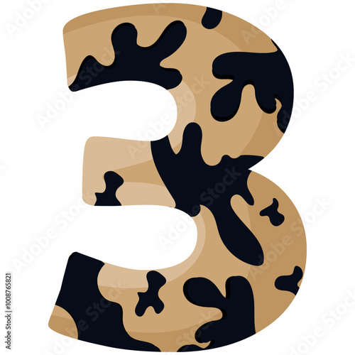 number 3 design for new year with animal design namely with spots of common yellow boa, vector