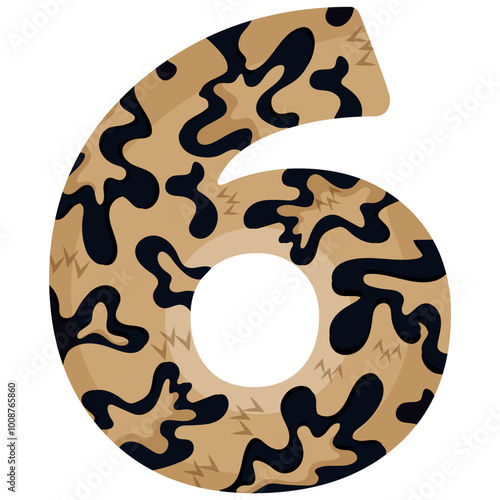 number 6 design for new year with animal design namely with detailed skin spots of common yellow boa, vector