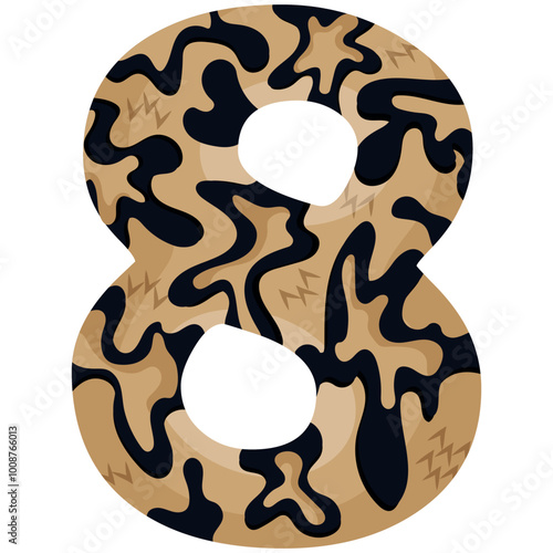number 8 design for the new year with an animal design, namely with detailed spots of the skin of a common yellow boa, vector