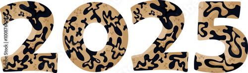 design 2025 for the new year with an animal design, namely with detailed spots of the skin of a common yellow boa, vector