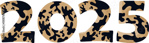 design 2025 for new year with animal design namely with black spots of common yellow boa, vector