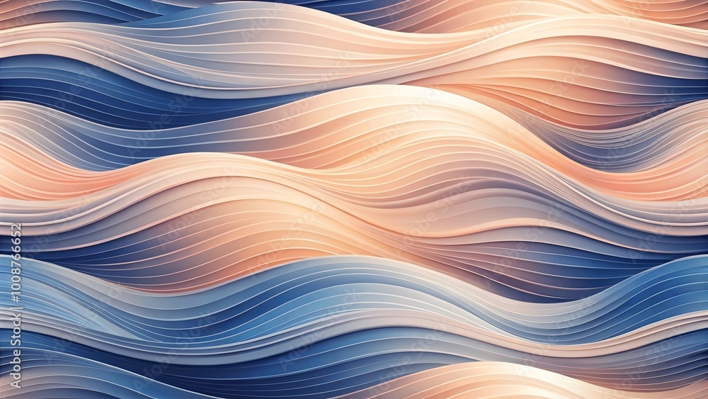 Abstract Waveform Pattern of Interlacing Curved Lines in Hues of Blue, Beige, and Lavender Abstract Waveform Pattern of Interlacing Curved Lines in Hues of Blue, Beige, and Lavender