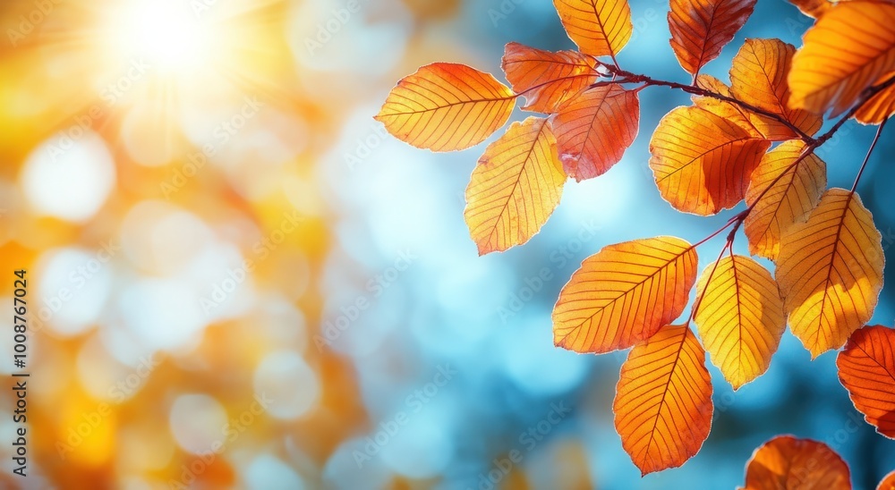 Colorful autumn leaves against a bright blue sky during a sunny fall afternoon Colorful autumn leaves against a bright blue sky during a sunny fall afternoon