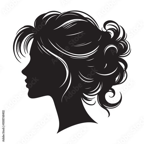 side view of woman's head. silhouette people. women's hairstyles vector illustration black and white art