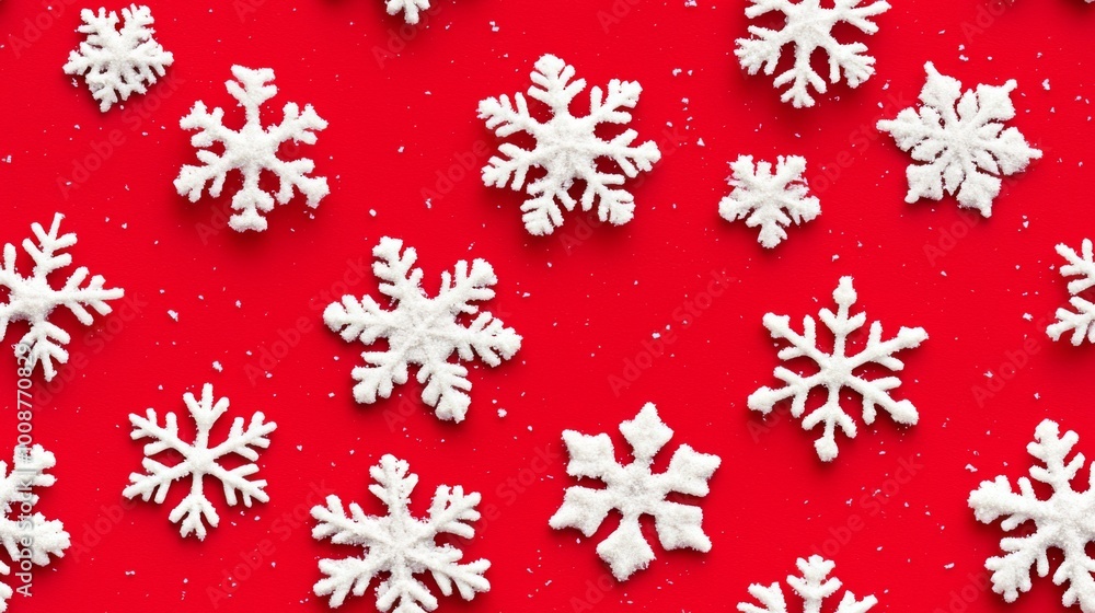 White Snowflakes on red background seamless pattern. Christmas background White Snowflakes on red background seamless pattern. Christmas background