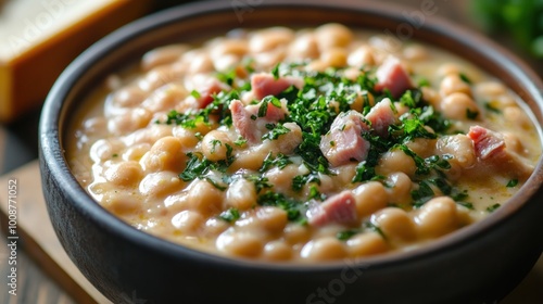 Delicious White Bean Soup with Ham and Parsley