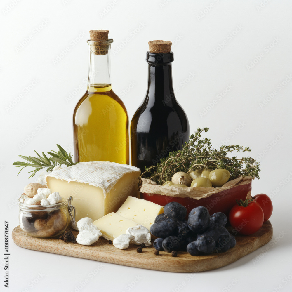 Authentic Greek grocery items in standing front position in pure white background Authentic Greek grocery items in standing front position in pure white background
