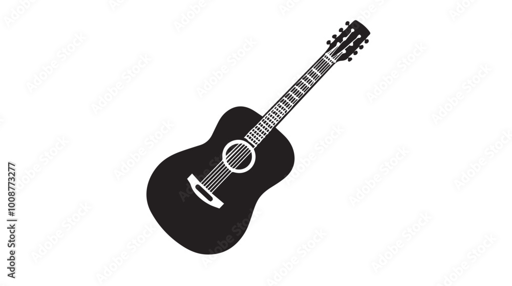 Fototapeta premium Guitar silhouette vector, simple and clean, white background, bold black lines on a solid white background,