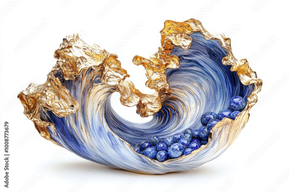Tidal Form Vessel: Gold Leaf and Lapis Lazuli Wave-Shaped Vase Tidal Form Vessel: Gold Leaf and Lapis Lazuli Wave-Shaped Vase