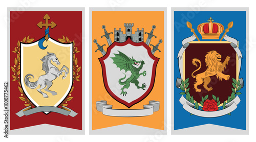 Heraldic Banners with Coats of Arms