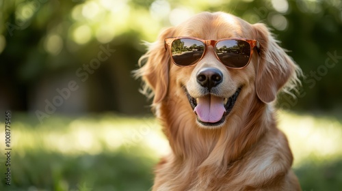 Playful Golden Retriever Dog Wearing Sunglasses for Fun Summer Vibes