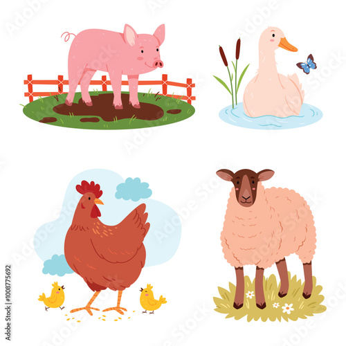 Cute Farm Animals Illustration