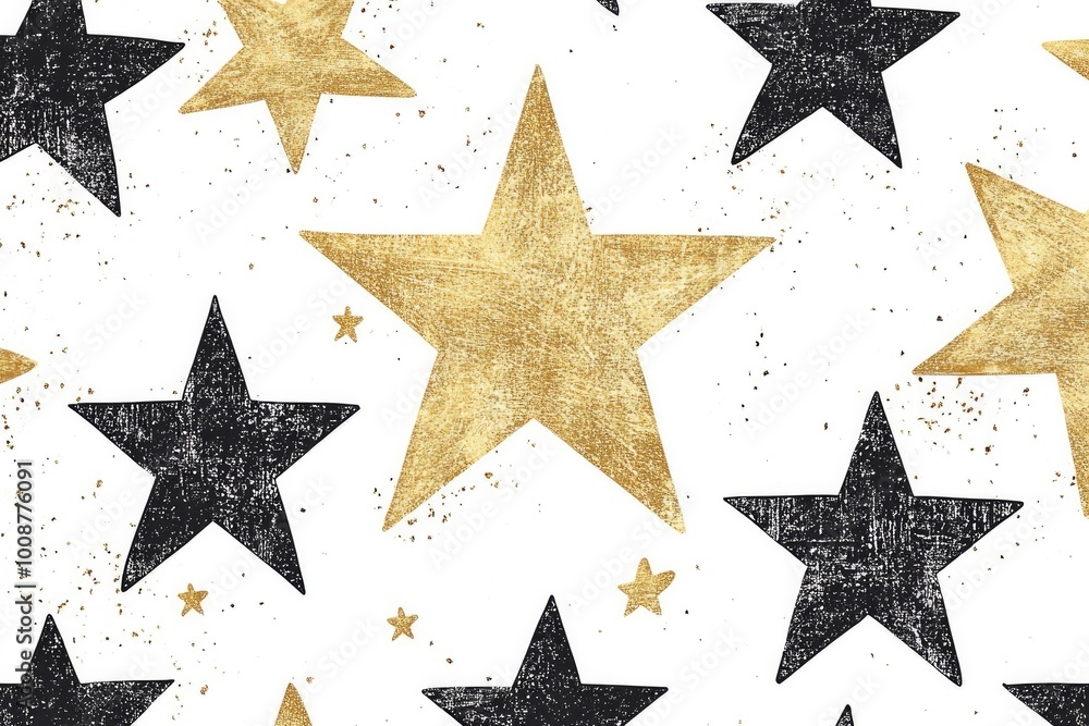 Hand-Drawn Vector Star Garland Seamless Pattern in Gold and Black on White Background Hand-Drawn Vector Star Garland Seamless Pattern in Gold and Black on White Background