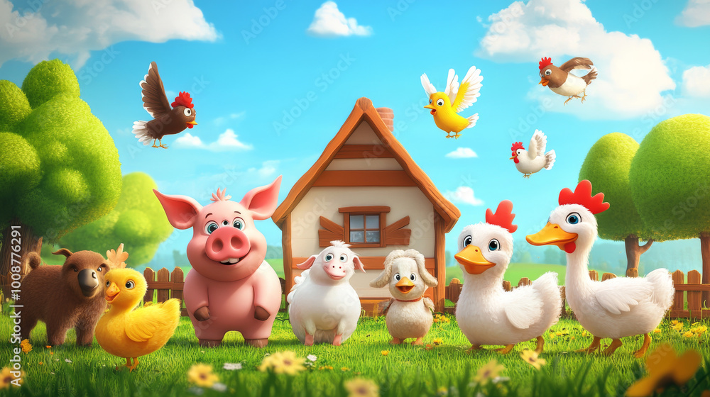 This set of cute cartoon pictures shows farm animals like dogs, cats, pigs, donkeys, goats, turkeys, rabbits, cows, pigeons, sheep, chickens, ducks, and hens. This set of cute cartoon pictures shows farm animals like dogs, cats, pigs, donkeys, goats, turkeys, rabbits, cows, pigeons, sheep, chickens, ducks, and hens.