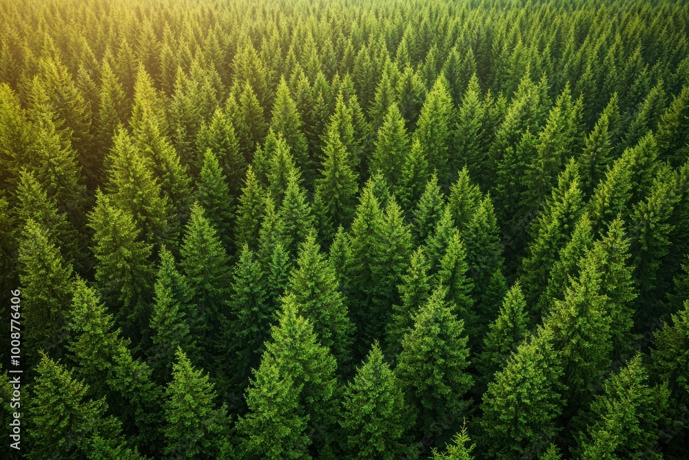 Aerial view of dense evergreen forest, showcasing lush green trees under warm sunlight, perfect for nature-themed projects and eco-friendly concepts. Aerial view of dense evergreen forest, showcasing lush green trees under warm sunlight, perfect for nature-themed projects and eco-friendly concepts.