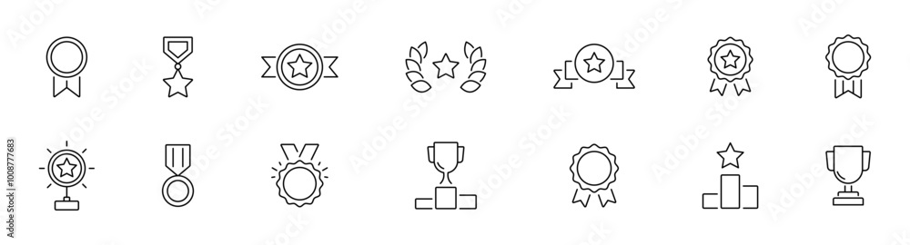 © Pointer Marker - Medal, trophy cup, prize vector icon. Winning award icon set. Award quality icons