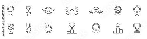 Medal, trophy cup, prize vector icon. Winning award icon set. Award quality icons