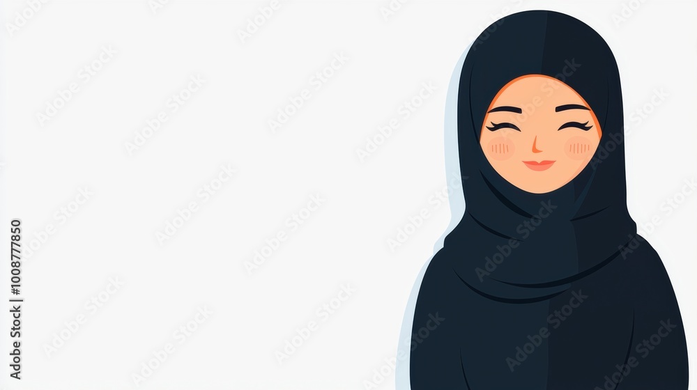 A cheerful young woman wearing a black hijab, showcasing a warm smile against a minimalist background. Perfect for cultural and diversity themes. A cheerful young woman wearing a black hijab, showcasing a warm smile against a minimalist background. Perfect for cultural and diversity themes.