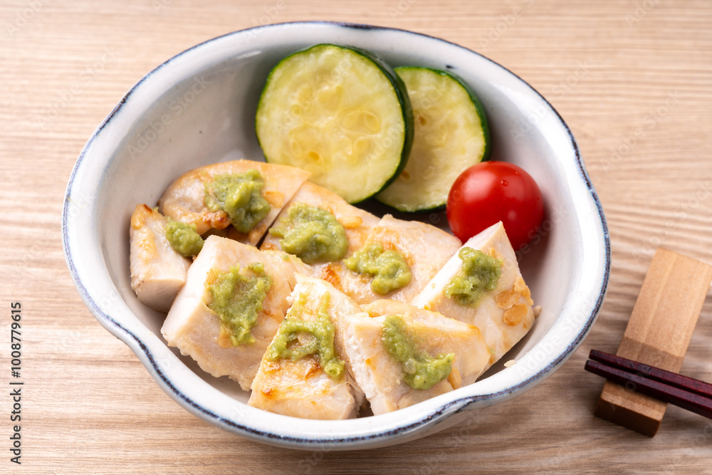 鶏ささ身の塩麹漬け焼き(わさび添え) 鶏ささ身の塩麹漬け焼き(わさび添え)