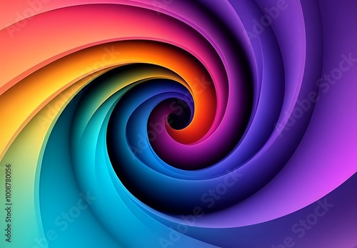 Abstract rainbow spiral pattern in blue, purple and red.