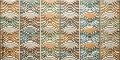 Curved and Textured Tile Wall with Subtle Color Variations and Repeating Patterns