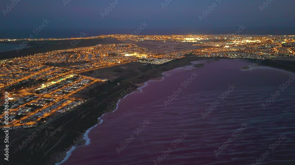 Aerial view of sunset in the salt flats of Torrevieja, Alicante province, Spain Aerial view of sunset in the salt flats of Torrevieja, Alicante province, Spain
