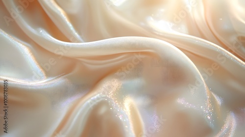 A close-up of soft, flowing cream-colored silk with subtle shimmering light reflections