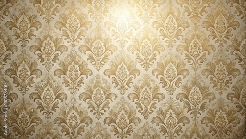 A Golden Tapestry of Intricate Floral Designs Woven with Delicate Embellishments on a Cream Canvas