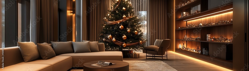 Obraz premium Modern living room with Christmas tree.