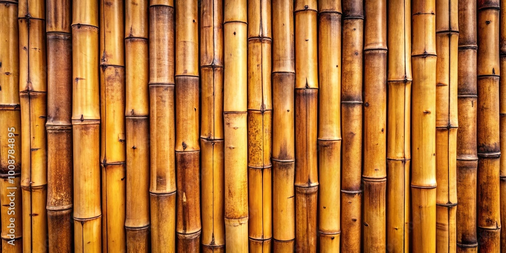 A textured background of numerous closely spaced vertical bamboo canes arranged in an alternating pattern with warm brown hues A textured background of numerous closely spaced vertical bamboo canes arranged in an alternating pattern with warm brown hues