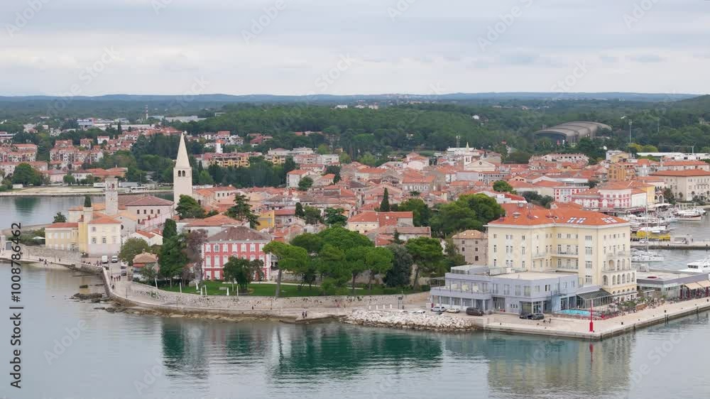 Aerial drone video of the coastal town named Porec in Istria, Croatia. Aerial drone video of the coastal town named Porec in Istria, Croatia.