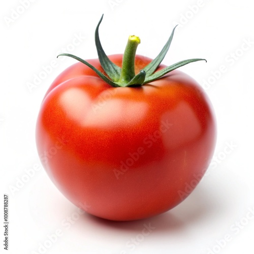 Wallpaper Mural Fresh red tomato isolated on white background with green stem, showcasing its vibrant and healthy appearance, perfect for cooking or culinary presentations Torontodigital.ca